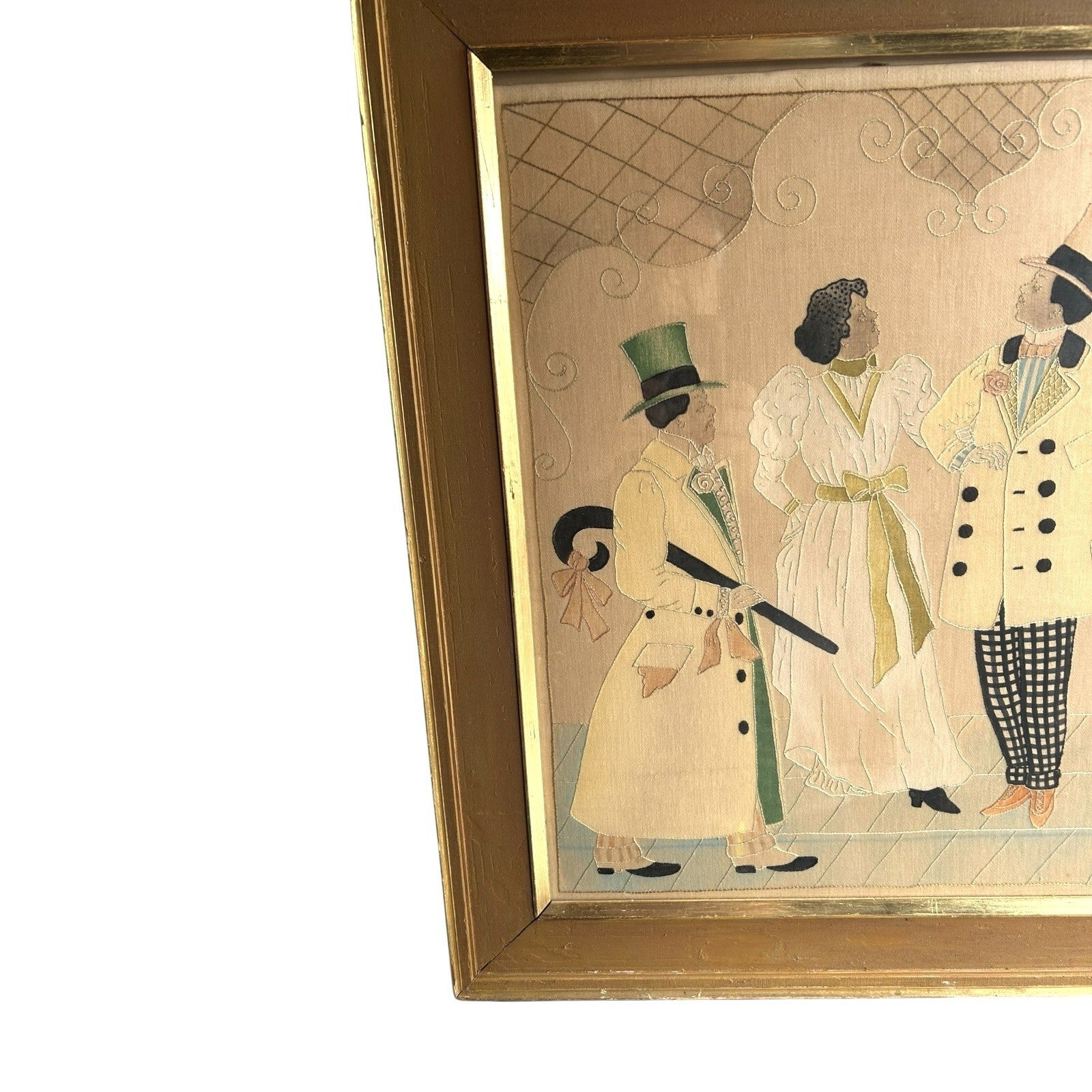 Antique African American Needlework Textile Cloth Picture