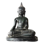 Antique Thai Burmese Bronze Seated Buddha Statue - Mon Period Style