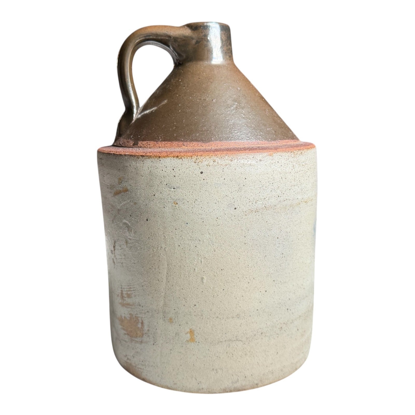 Antique Early Southern Stoneware Whiskey Jug Albany Slip Glaze Monogram Crock