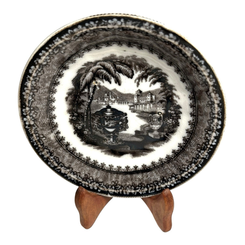 Antique Black Transferware Dish in Washington Vase Pattern Pearl Stoneware