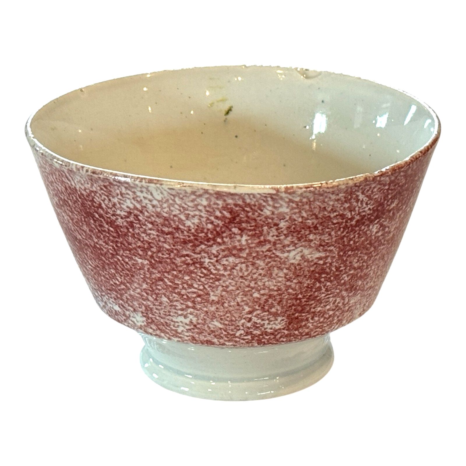 Antique Staffordshire Red Spatterware Spongeware Cup & Saucer - Peafowl Design