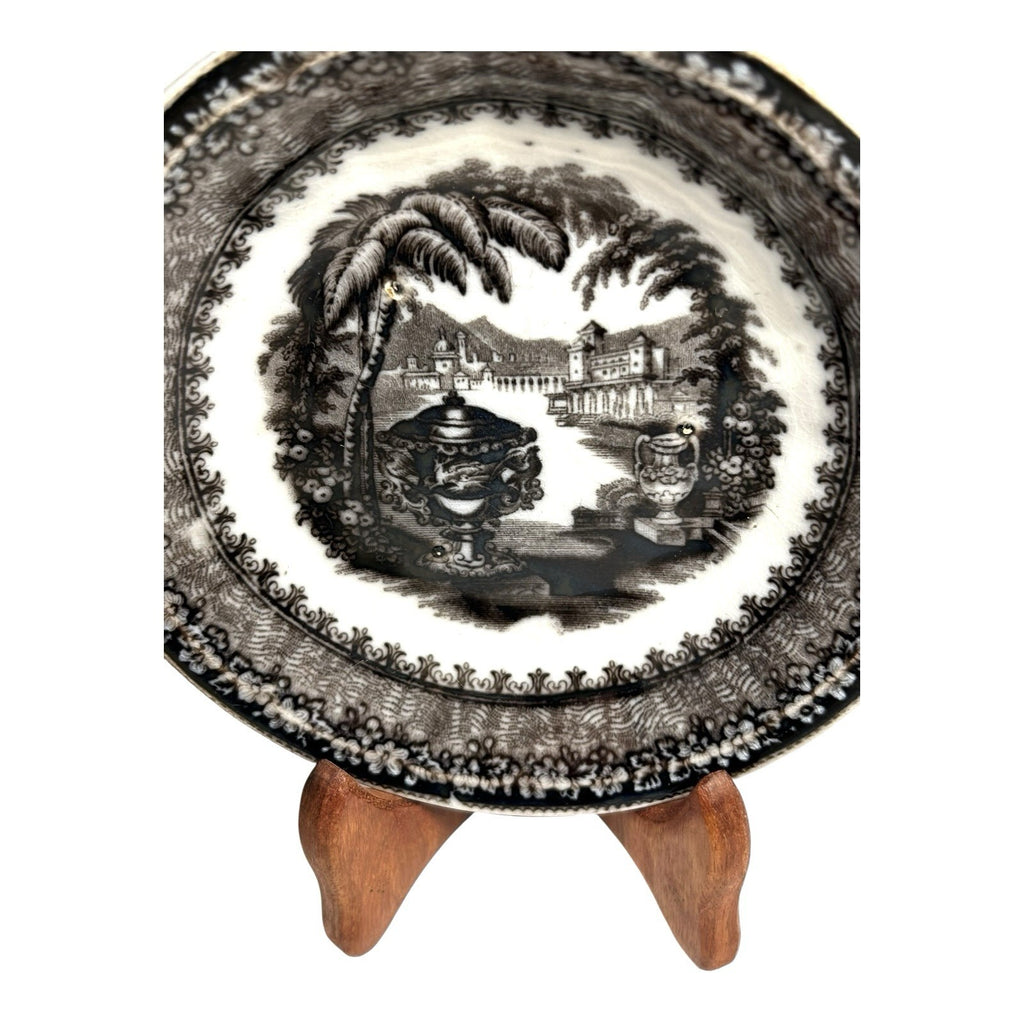 Antique Black Transferware Dish in Washington Vase Pattern Pearl Stoneware