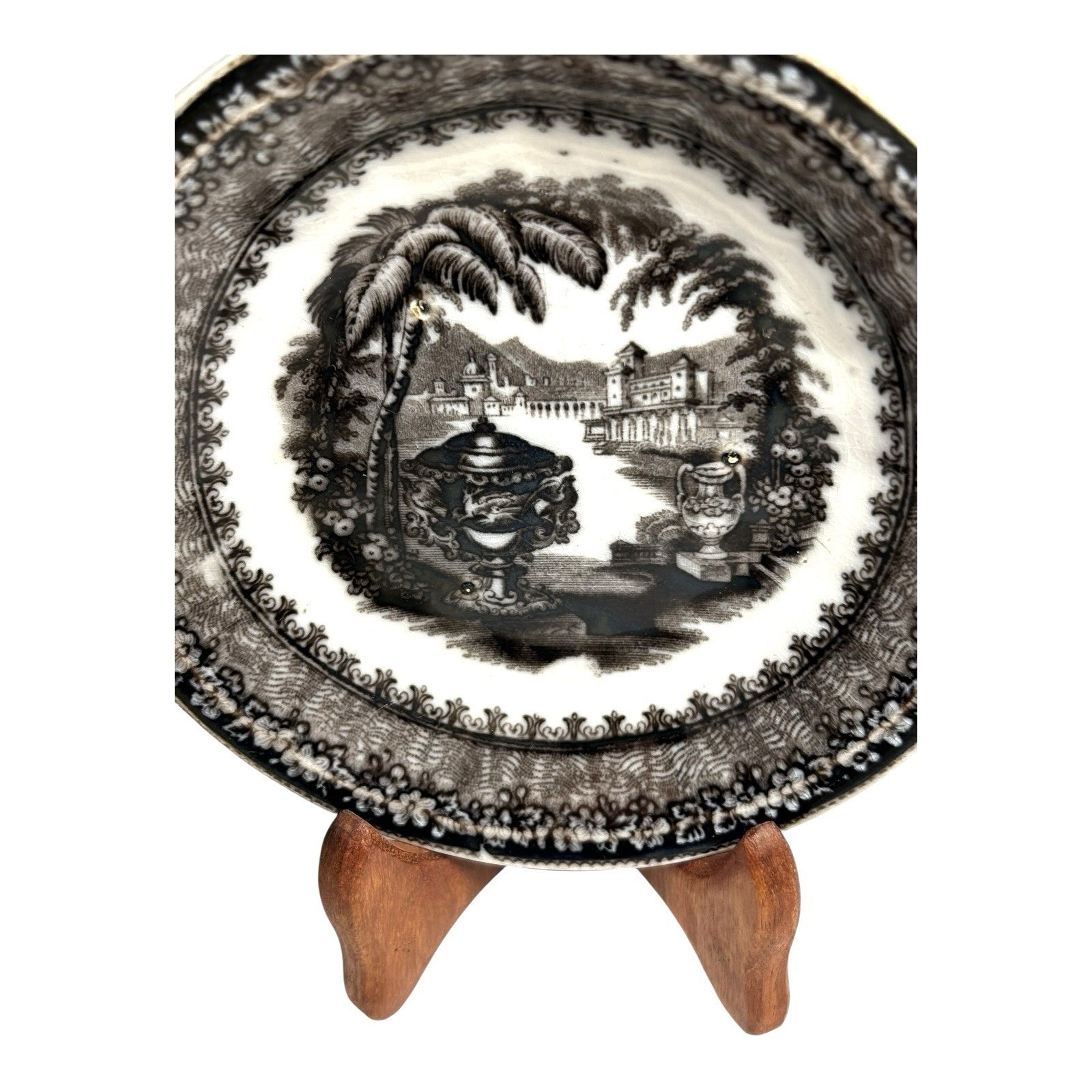 Antique Black Transferware Dish in Washington Vase Pattern Pearl Stoneware