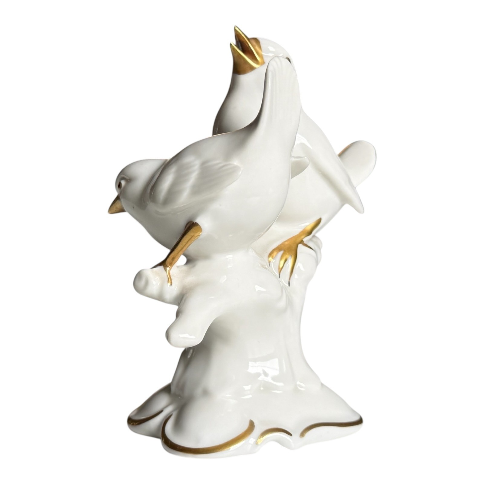 Vintage German Gerold & Co. Bavaria White Porcelain Bird Figurine - Gold Gilt