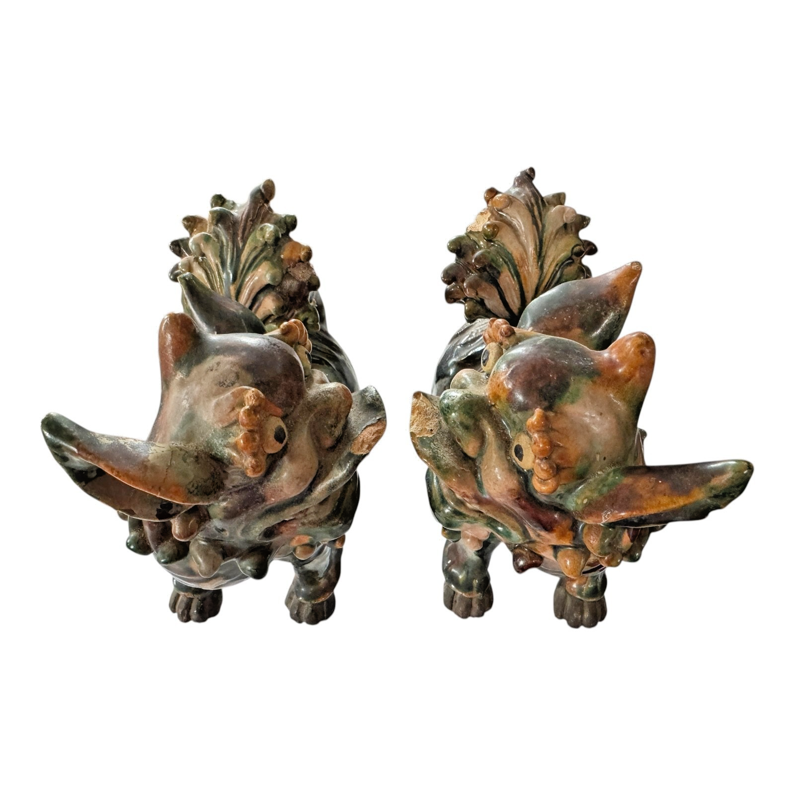 Antique Early Chinese Sancai Glazed Porcelain Foo Dog Lion Statues - Pair of 2