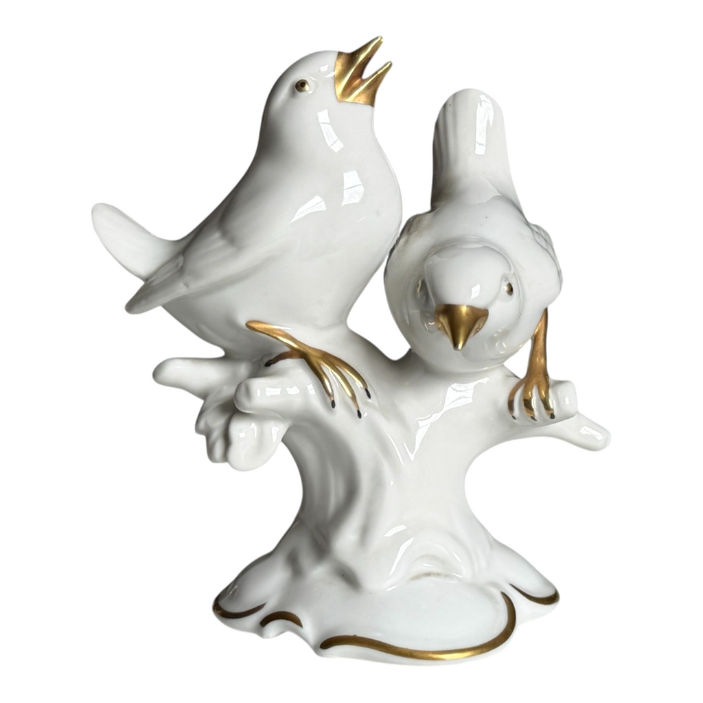 Vintage German Gerold & Co. Bavaria White Porcelain Bird Figurine - Gold Gilt