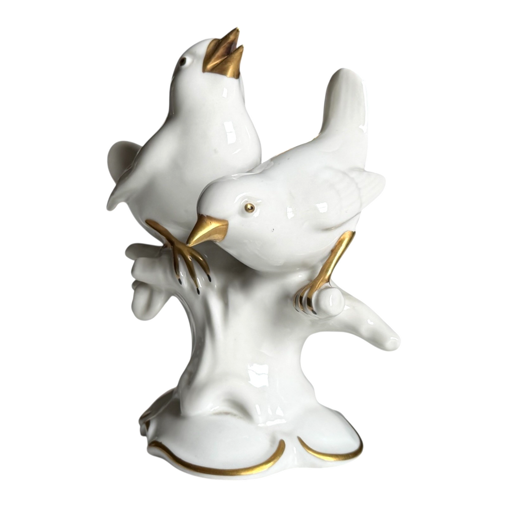 Vintage German Gerold & Co. Bavaria White Porcelain Bird Figurine - Gold Gilt
