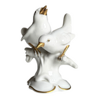 Vintage German Gerold & Co. Bavaria White Porcelain Bird Figurine - Gold Gilt