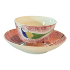 Antique Staffordshire Red Spatterware Spongeware Cup & Saucer - Peafowl Design