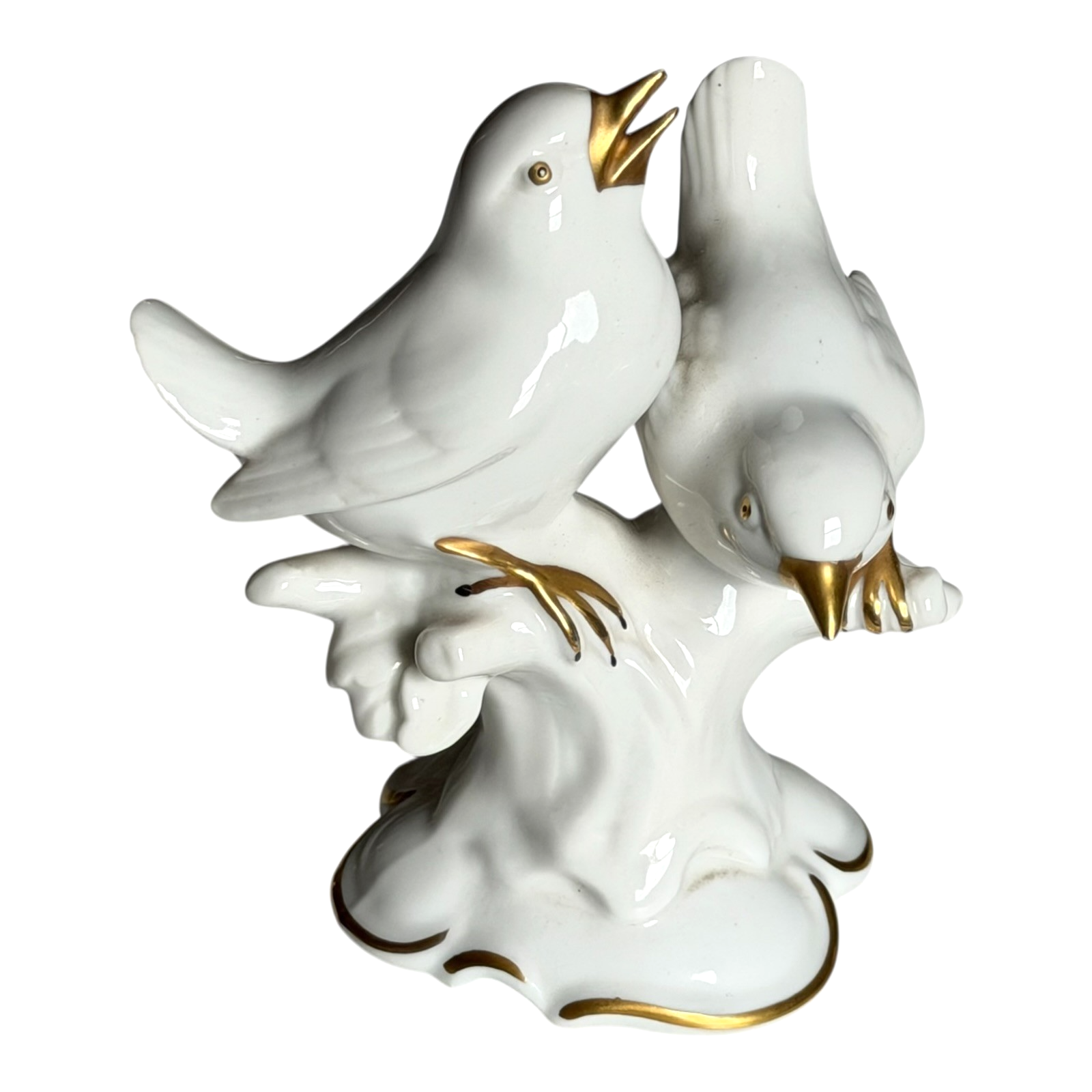 Vintage German Gerold & Co. Bavaria White Porcelain Bird Figurine - Gold Gilt