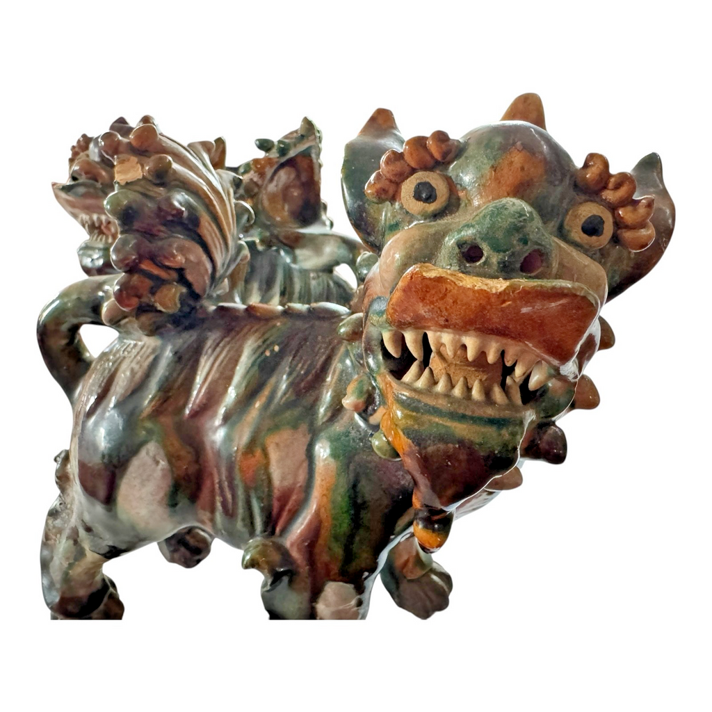 Antique Early Chinese Sancai Glazed Porcelain Foo Dog Lion Statues - Pair of 2