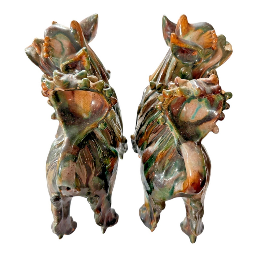 Antique Early Chinese Sancai Glazed Porcelain Foo Dog Lion Statues - Pair of 2