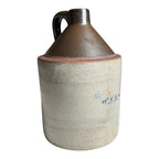 Antique Early Southern Stoneware Whiskey Jug Albany Slip Glaze Monogram Crock