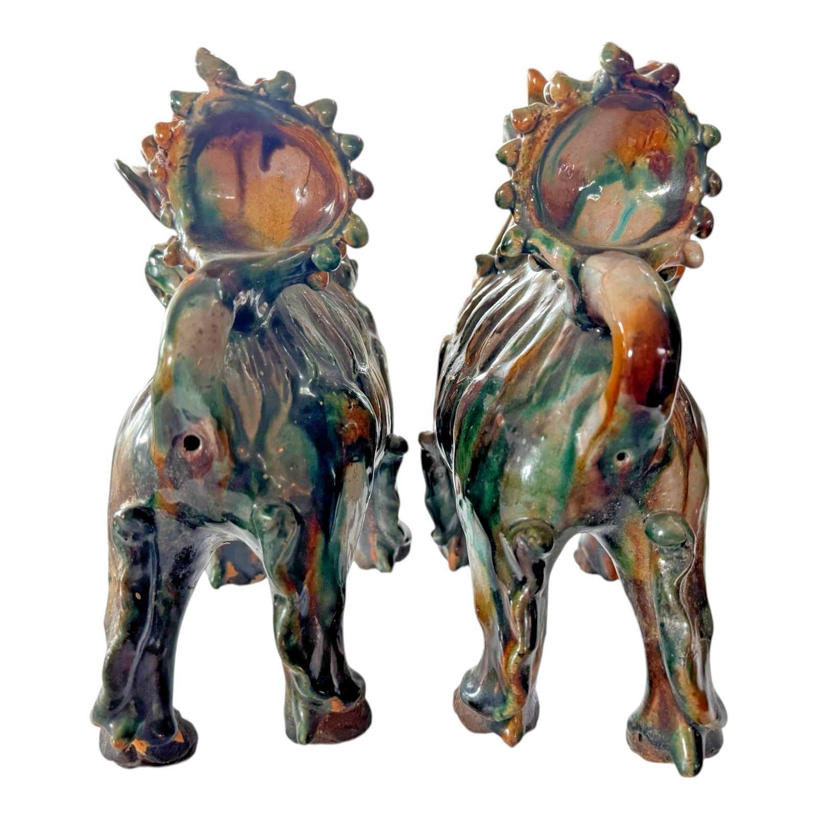 Antique Early Chinese Sancai Glazed Porcelain Foo Dog Lion Statues - Pair of 2