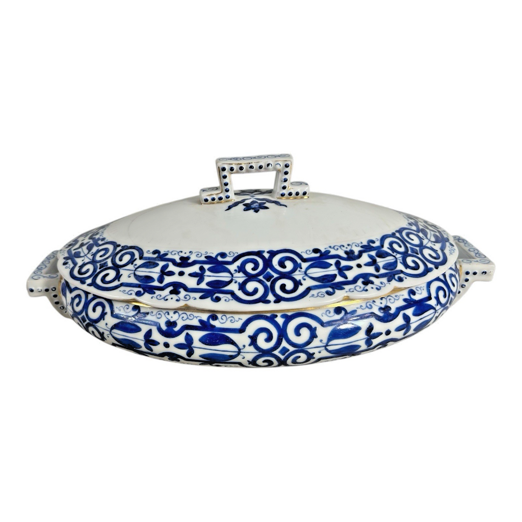 Antique Royal Vienna Porcelain Blue & White Covered Tureen - Beehive Mark