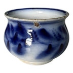Antique Flow Blue Pottery Hand Painted Floral Jardiniere Cache Pot Bowl