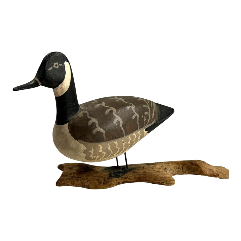 Vintage Folk Art Hand Carved Wooden Bird Sculpture Figurine on Wood Base