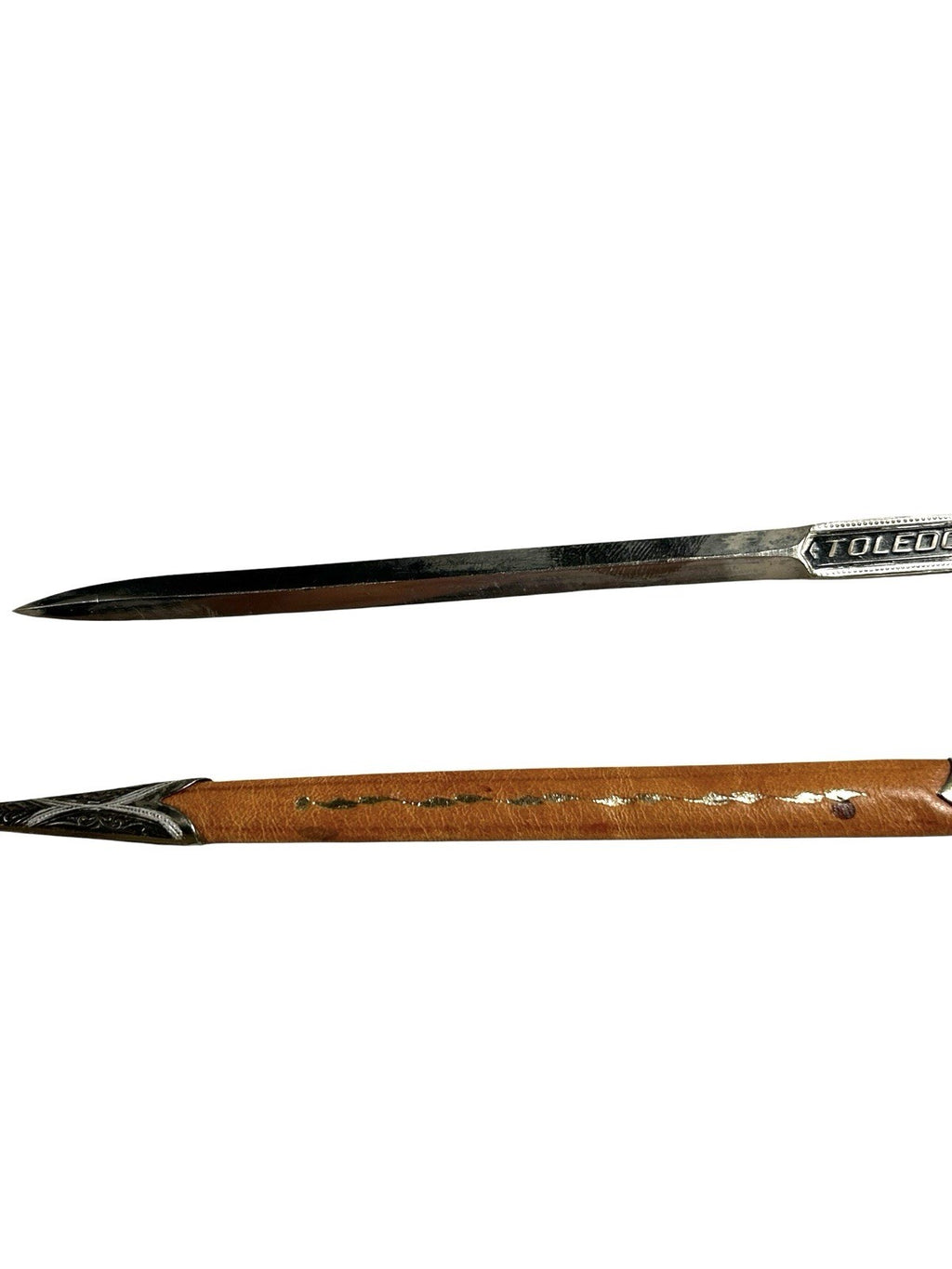 Vintage Toledo Spain Gold Silver Enamel Rapier Dagger Knife Letter Opener