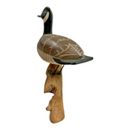 Vintage Folk Art Hand Carved Wooden Bird Sculpture Figurine on Wood Base