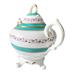 Antique Victorian Porcelain Covered Sugar Bowl - Double Handled Turquoise & Gold