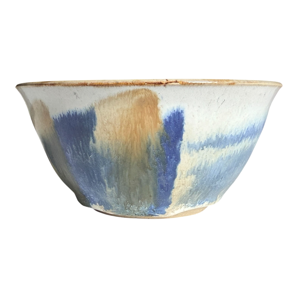 Vintage Studio Pottery Blue Tan Drip Glaze Art Pottery Bowl - Signed