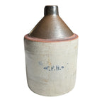 Antique Early Southern Stoneware Whiskey Jug Albany Slip Glaze Monogram Crock