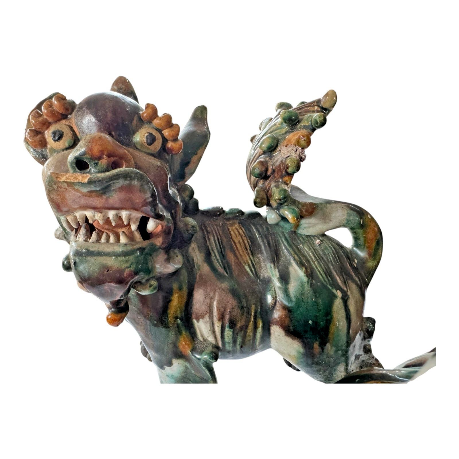 Antique Early Chinese Sancai Glazed Porcelain Foo Dog Lion Statues - Pair of 2
