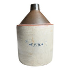 Antique Early Southern Stoneware Whiskey Jug Albany Slip Glaze Monogram Crock