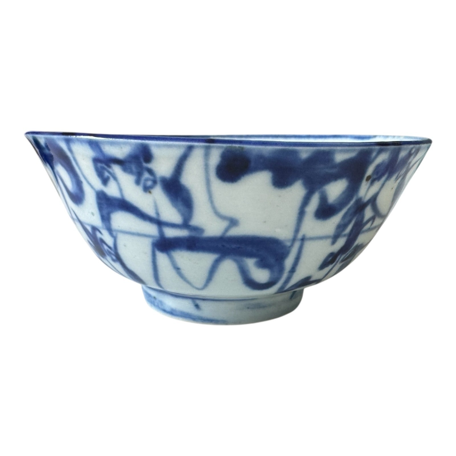 Antique 1800s Asian Chinese Blue and White Porcelain Rice Bowl