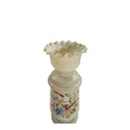 Antique Victorian Hand Painted Opaline Fluted Floral Handblown Glass Vase