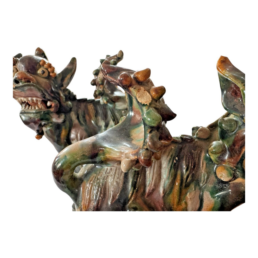 Antique Early Chinese Sancai Glazed Porcelain Foo Dog Lion Statues - Pair of 2