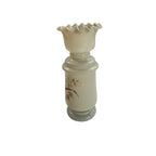 Antique Victorian Hand Painted Opaline Fluted Floral Handblown Glass Vase