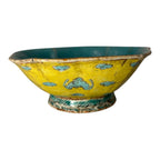 Antique Chinese Qing Dynasty Famille Rose Yellow Ground Footed Bowl