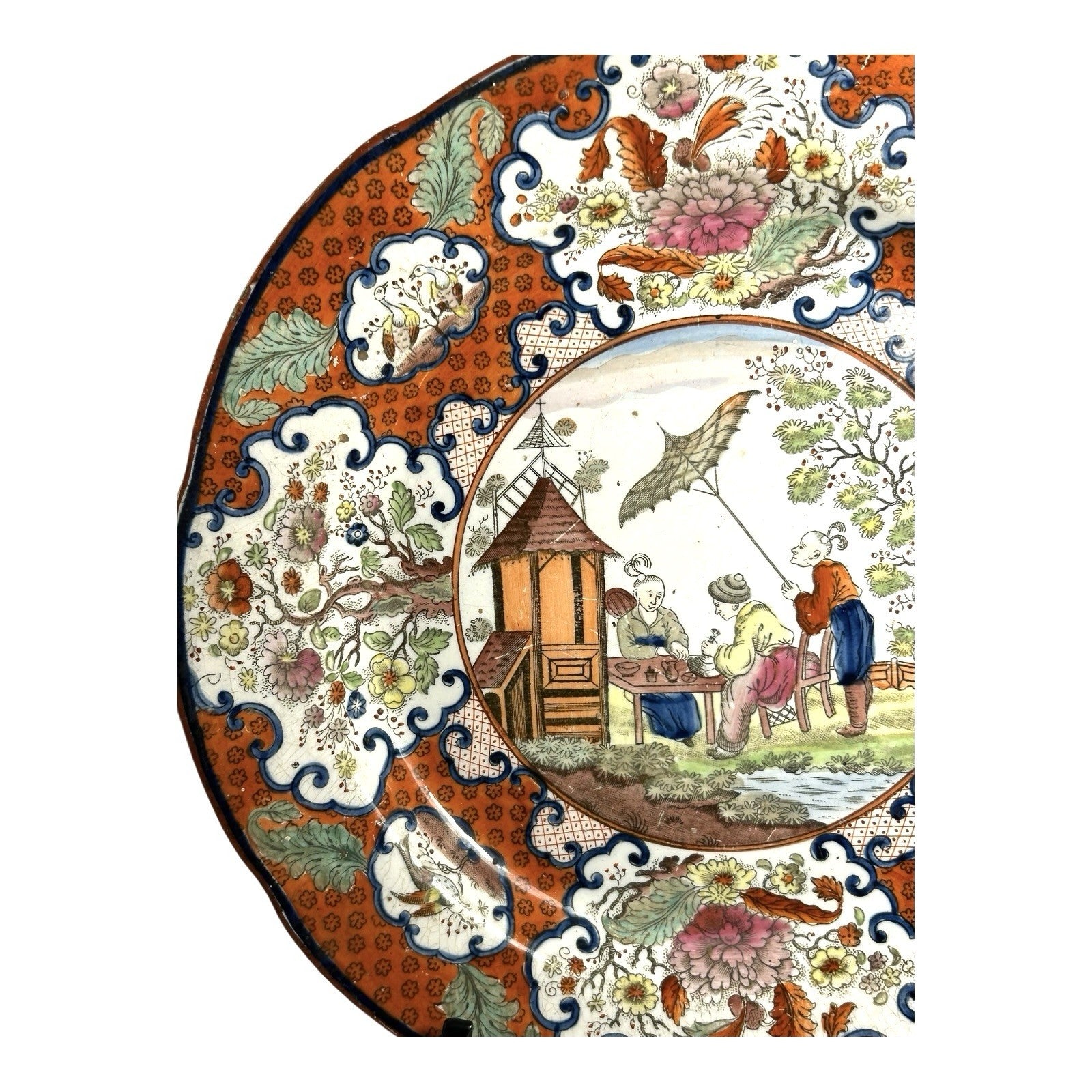Antique Pearlware Cabinet Plate in Apothecary or Parasol Chinoserie Pattern