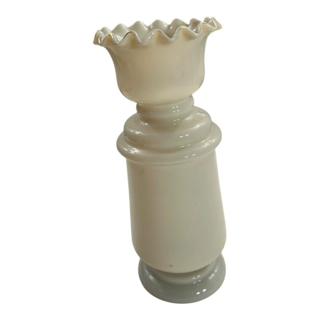 Antique Victorian Hand Painted Opaline Fluted Floral Handblown Glass Vase