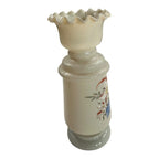 Antique Victorian Hand Painted Opaline Fluted Floral Handblown Glass Vase