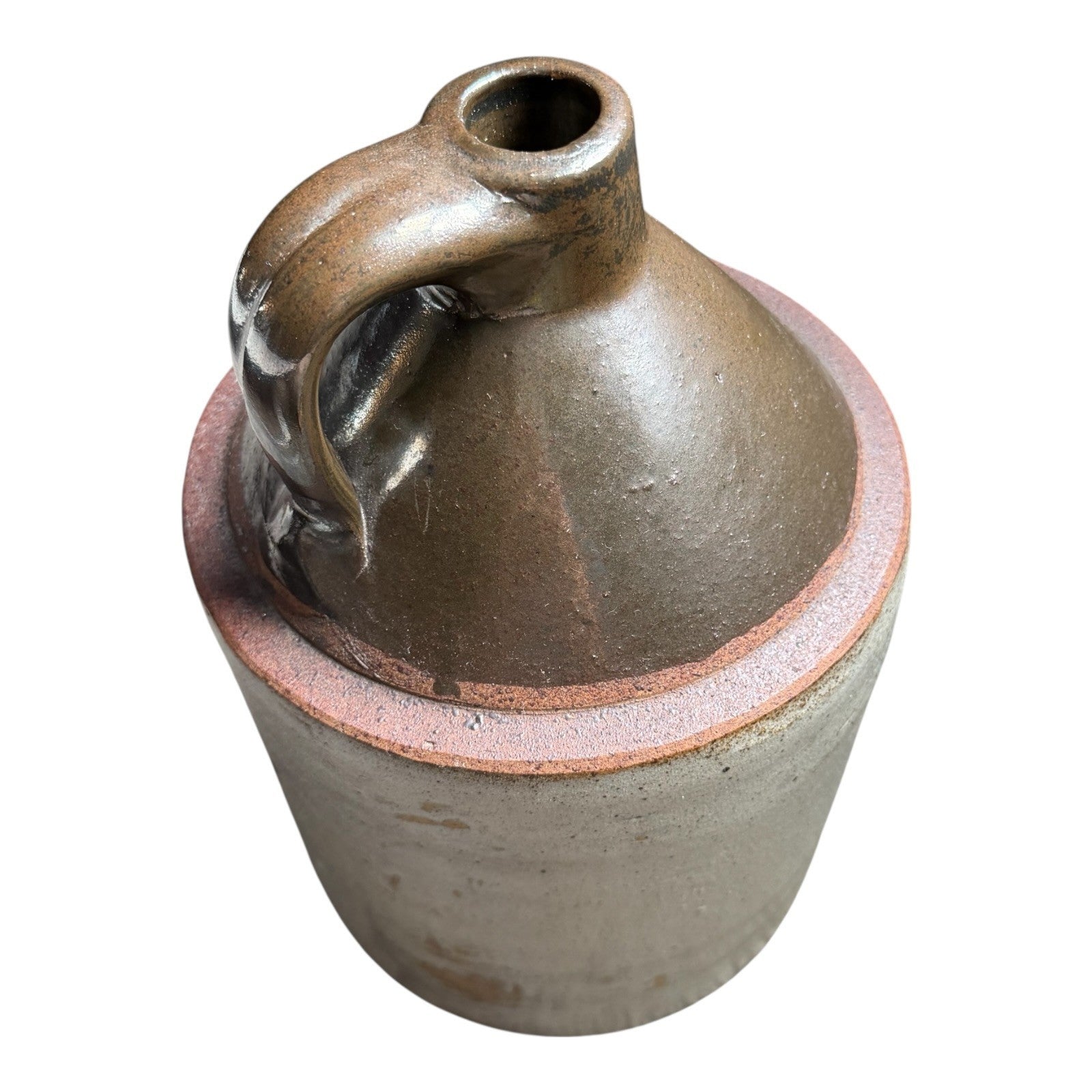 Antique Early Southern Stoneware Whiskey Jug Albany Slip Glaze Monogram Crock