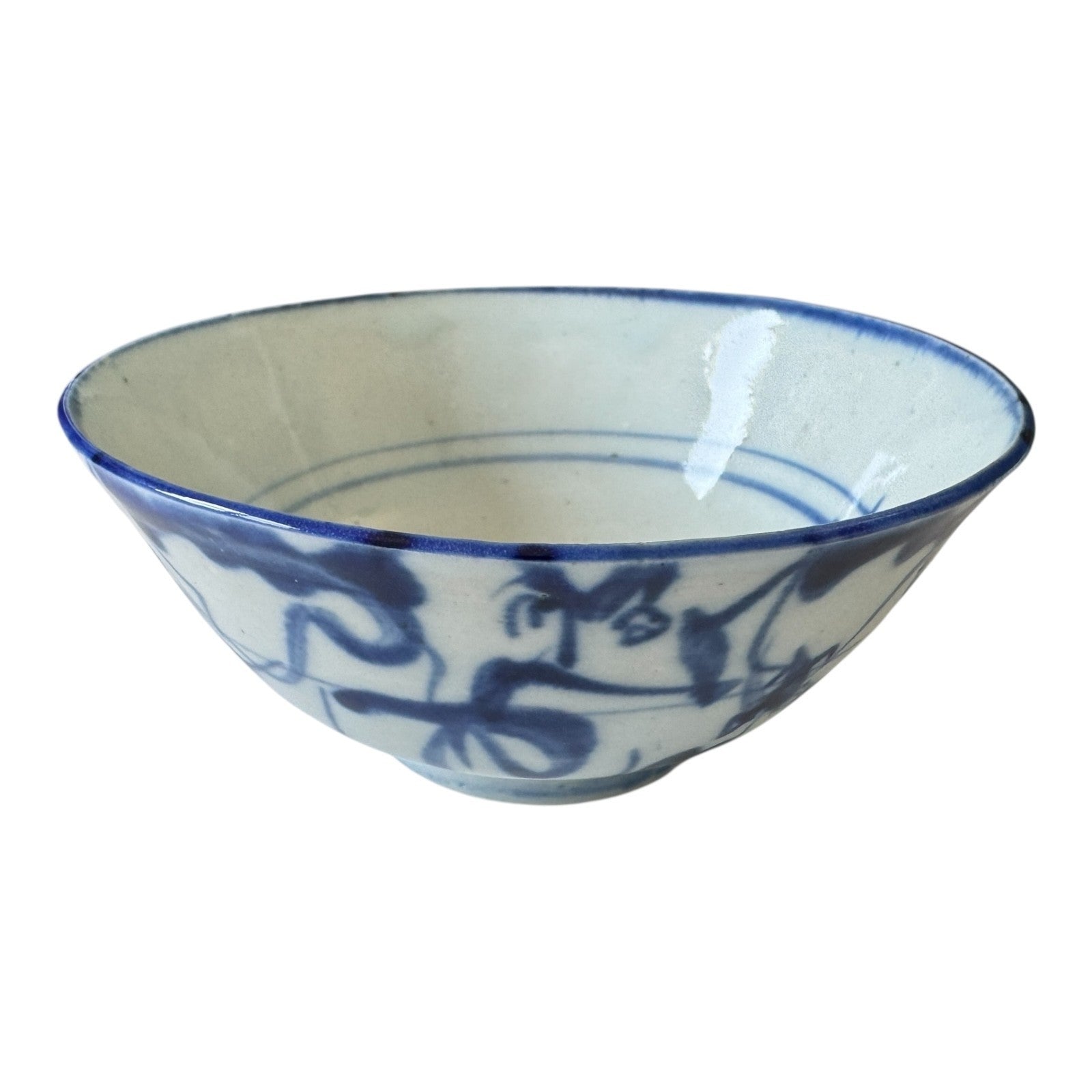 Antique 1800s Asian Chinese Blue and White Porcelain Rice Bowl