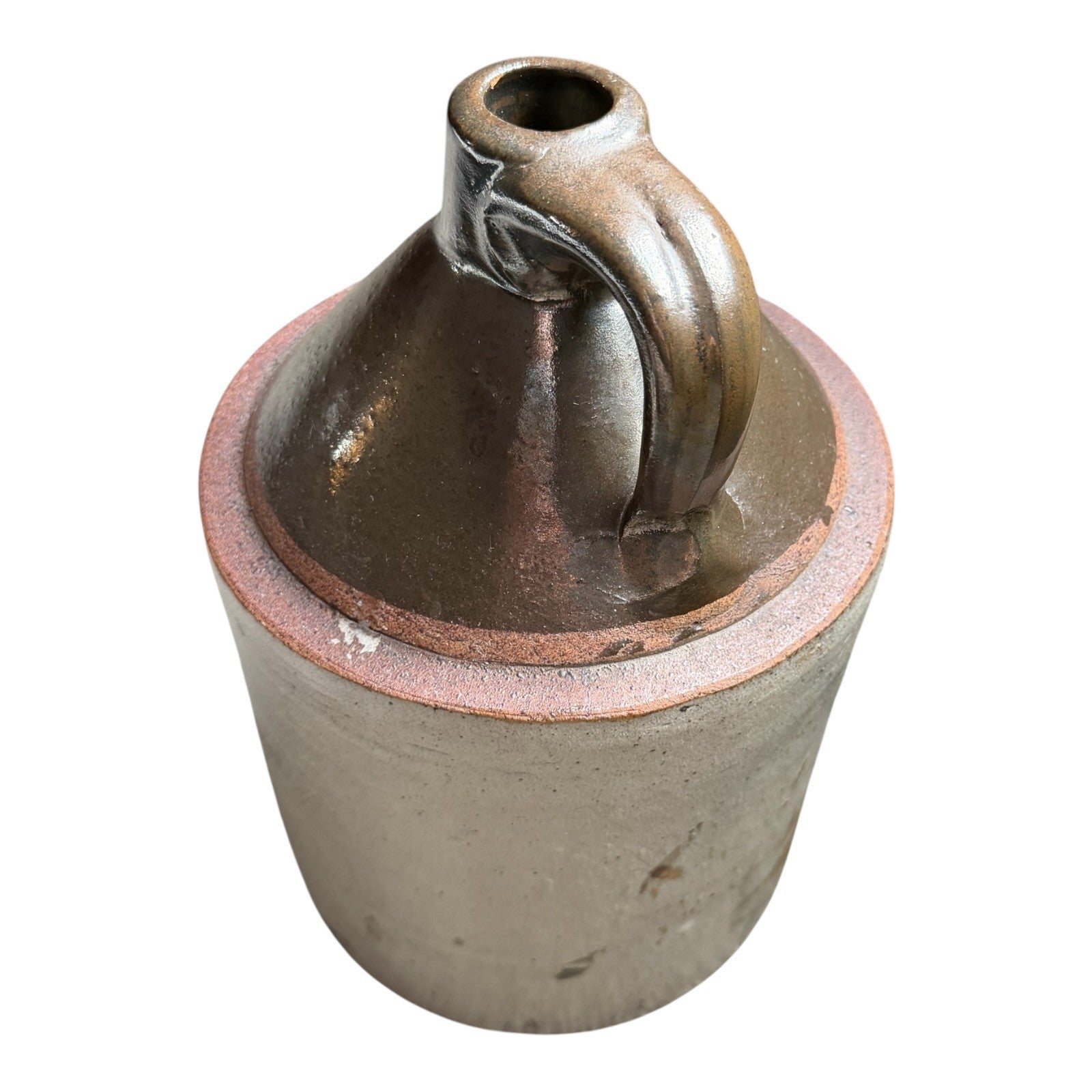 Antique Early Southern Stoneware Whiskey Jug Albany Slip Glaze Monogram Crock