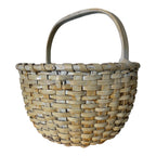 Antique Americana Handwoven Light Green Painted Basket with Bent Wood Handle