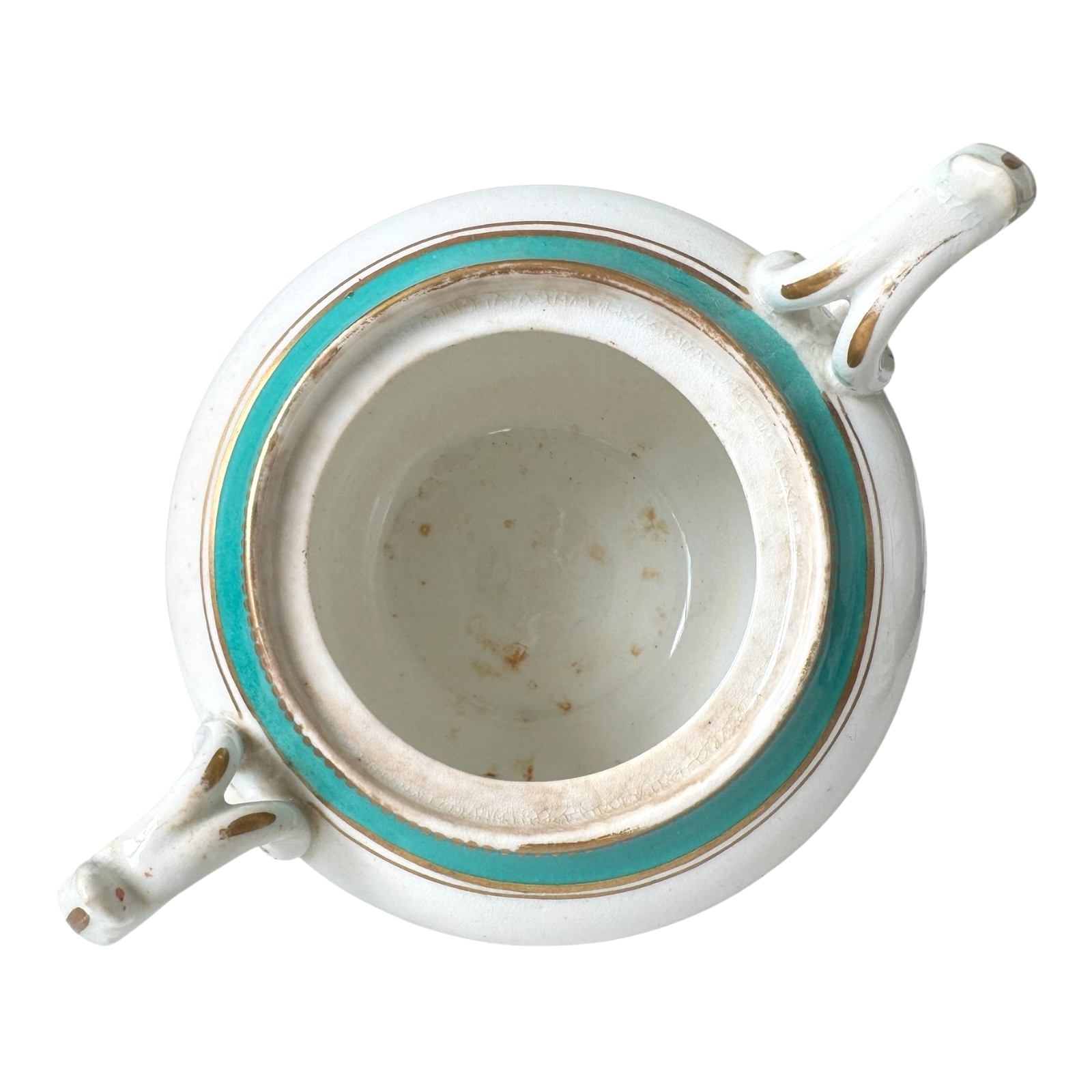 Antique Victorian Porcelain Covered Sugar Bowl - Double Handled Turquoise & Gold