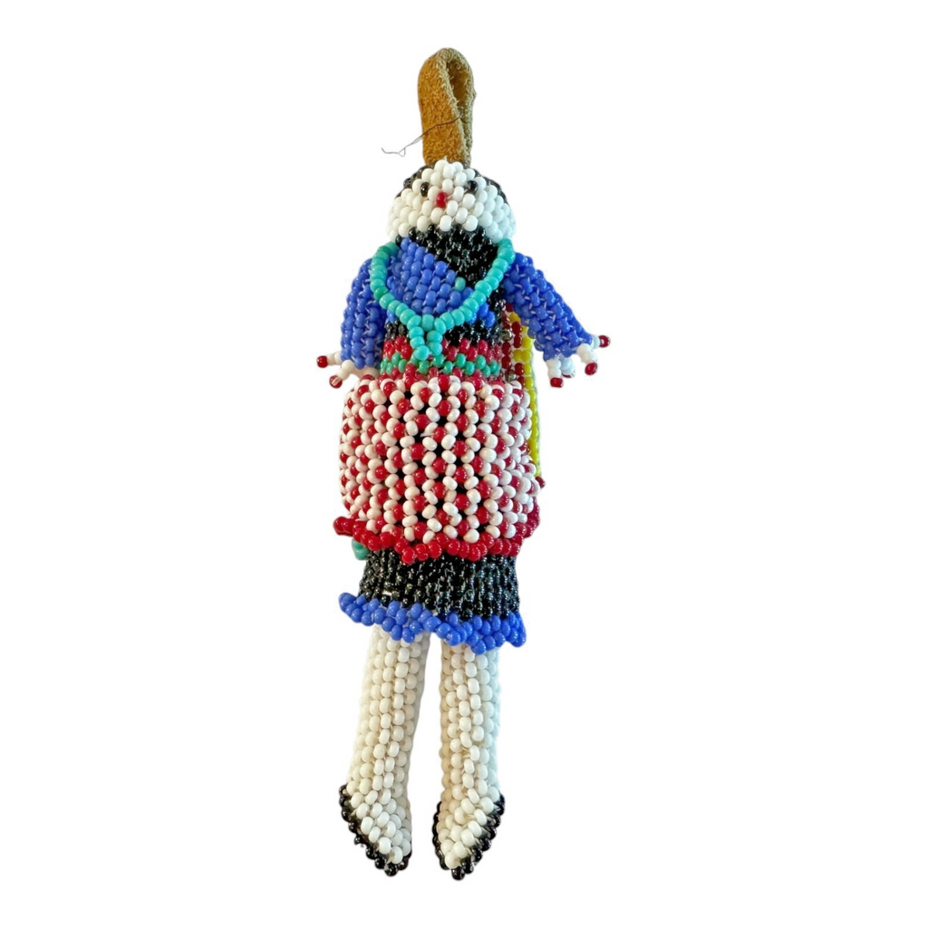 Vintage Zuni Native American Beaded Doll Fetish Ornament, Signed & COA
