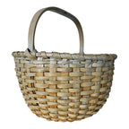Antique Americana Handwoven Light Green Painted Basket with Bent Wood Handle