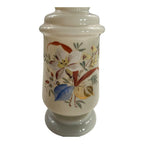 Antique Victorian Hand Painted Opaline Fluted Floral Handblown Glass Vase
