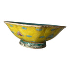 Antique Chinese Qing Dynasty Famille Rose Yellow Ground Footed Bowl