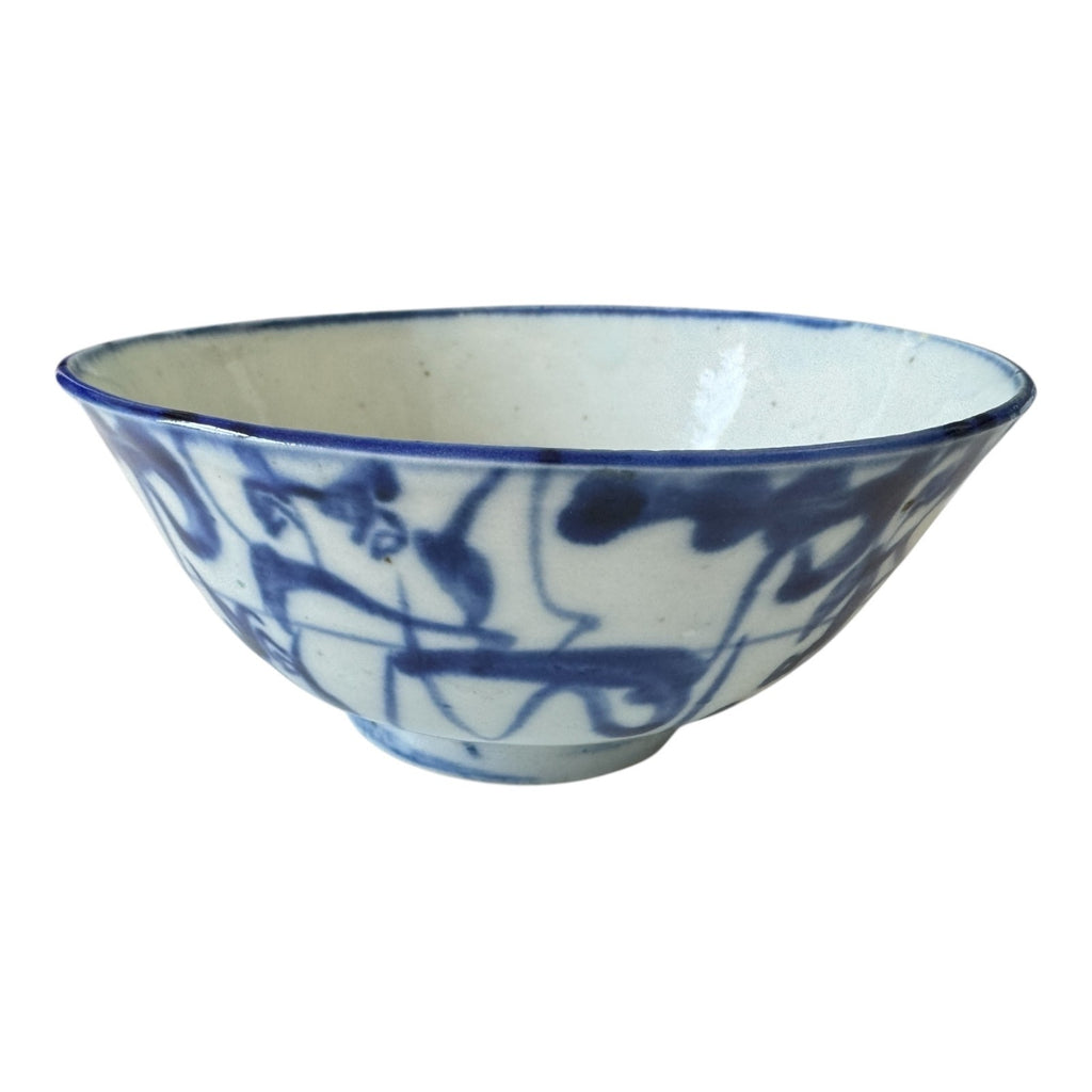 Antique 1800s Asian Chinese Blue and White Porcelain Rice Bowl