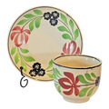 Antique Staffordshire Pearlware Hand-Painted Floral Cup & Saucer
