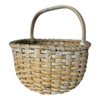 Antique Americana Handwoven Light Green Painted Basket with Bent Wood Handle