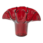 Vintage Mid-Century MCM Bischoff Ruby Red Handblown Art Glass Ruffled Fan Vase
