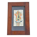 Antique Pennsylvania Folk Art Watercolor Fraktur Drawing, Tulip Flower - Framed